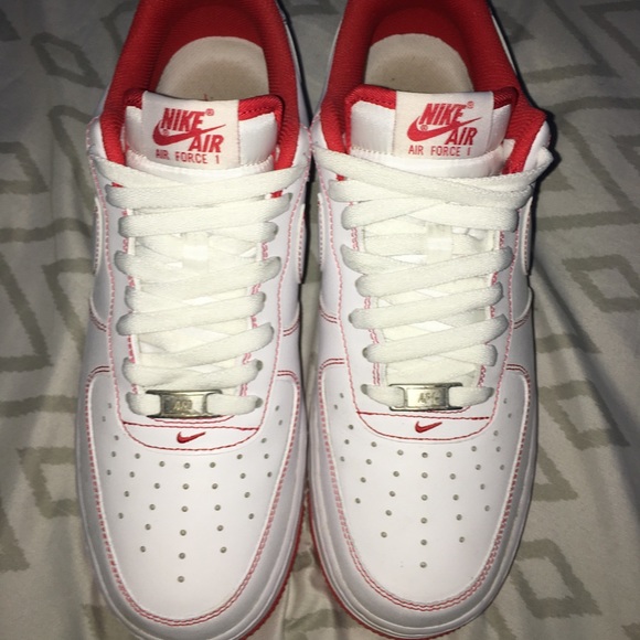 mens red and white air force ones